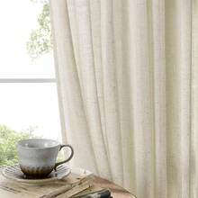 Sheer Curtains 84 Inches Long, White Curtains Living Room 2 Panels Set, Linen Curtains Window Privacy With Filtering (W52 X L84 Inch, Linen), Home Decor - 淺褐色的 - 查看 2