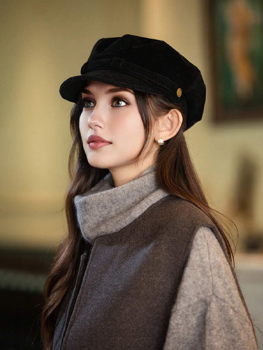 1 pièce Béret femme de couleur unie, polyvalent et rétro. Convient pour l'automne/l'hiver. Casquette d'artiste élégante. Casquette de type "newsboy" de haute qualité et chaude pour les déplacements quotidiens, le camping, les voyages, la randonnée, les parcs à thème, les cafés, les fermes, les rassemblements familiaux, les fêtes, les séances photo - MM2271 - Voir 1