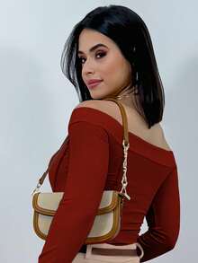 Women's Long Sleeve Bodysuit With Ribbed  Social Blouse - Màu Cam cháy - Xem 3