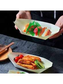 50 件/100 件 11.7 厘米小型手工木船托盘 - 抛光高品质一次性开胃菜和寿司托盘，适用于节日派对、万圣节、圣诞节、情人节、感恩节、毕业典礼 - 创意小吃和甜点容器，用于盛放食物的托盘