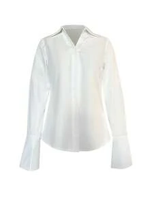 Elegant Women's White Shirt Collar Blouse With Long Regular Sleeves And Button Detailing