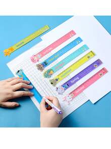 6pcs/Set Cute Cartoon Animal Rulers, 15cm Wavy Line Special Rulers, Elementary Student Children's Gift Prize Rulers, Attractive Multifunctional 15cm Wavy Line Rulers, Student Stationery Small Gift Prize