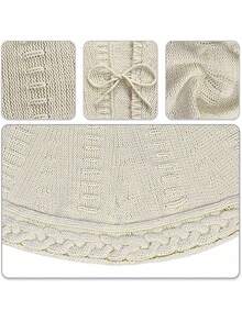 1pc Christmas Tree Skirt, Red Beige Knitted Holiday Tree Bottom Cover, Festive Round Rug, Classic Christmas Decoration, Warm Winter Home Decoration, Suitable For Living Room, Fireplace, Office, Holiday Celebration, Christmas Tree Bottom Decoration, Indoor Holiday Decoration Christmas Decorations Room Decor