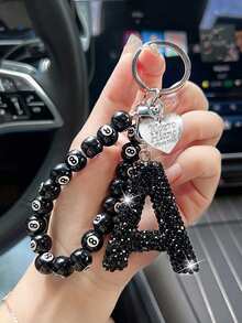 高级黑色字母黑色八字包吊坠、台球爱好者吊坠、闪亮水钻字母钥匙扣 - 幸运水晶吊坠、闪亮合金包包和背包吊饰 - 生日和特殊场合的完美礼物、钥匙链环包包背包吊饰汽车挂件女士女孩礼物、钱包和手提包配件 - 彩色 - 查看 20