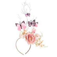 1件万圣节玫瑰蝴蝶头饰发箍帝王蝶头箍皇冠茶会服装头饰 - 多色 - 查看 6
