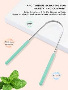1pc 420 Stainless Steel Tongue Scraper, U-Shaped Deep Cleaning Tongue Cleaner, Halitosis Removal, Oral Care, Wide Angle Scraper, Convenient Design - Green - View 2