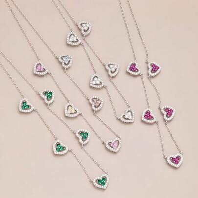 1 Peça Colar de Prata Esterlina Design Original Colar de Amor do Arco-Íris para Mulheres, Zircônia Sintética Colorida, Pingente de Coração Oco, Corrente de Clavícula, Adequado para Todos os Tipos de Roupas Femininas Normais