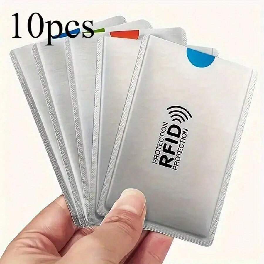 10pcs RFID Card Cover, High-Quality Credit Card Protection Cover, Portable And Durable ID Card Anti-Theft RFID Card Cover, Silver RFID Blocking Sleeve For Male And Female Wallets - 10 chiếc - Xem 1