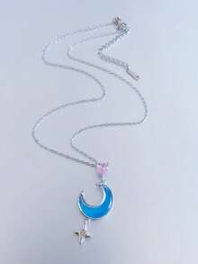 Stainless Steel Moon And Star Necklace - 金色藍月 - 查看 2