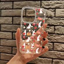 Funda creativa para teléfono Conejo lindo con pastel de fresa Funda transparente para iPhone 16 11 15 14 13 12 Pro Max Plus Regalos de cumpleaños para mujeres, niñas, hijas Funda suave a prueba de golpes para niñas y mujeres - 1 pieza - Ver 2