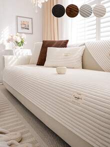 1PC Flannel Pinstripe Labeled Sofa Cushion - Non-Slip Pet-Friendly Seat Pad For 1/2/3/4-Seater Modular Sectionals, Minimalist Premium Cover With Multi-Size & Color Options