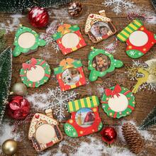 10/20 piezas Adornos de marco de madera de Navidad, Marco de foto de Navidad de colores, 5 estilos de adornos de foto de Navidad de madera para decoraciones del árbol de Navidad, decoraciones colgantes del árbol de Navidad, manualidades navideñas, regalos de fiesta