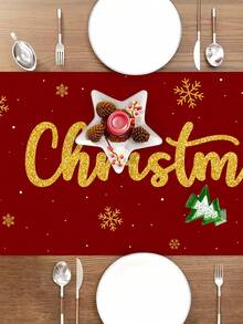 1 pièce Chemin de table thème Noël, éléments adorables du Père Noël, Joyeux Noël, convient pour la décoration de centre de table de fête de Noël, décoration de table pour rassemblement de fête de Noël, 35x180cm, chemin de table en polyester.
