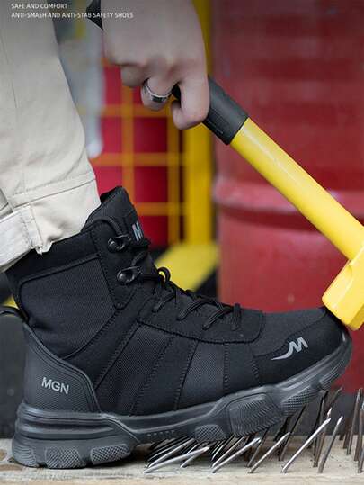 1 Pair Steel Toe Boots Men's Puncture Resistant Anti Smash Non-Slip Work Shoes Comfortable Safety Boots Lightweight For Outdoor Adventure Safety Trainer Work Boots For Construction And Outdoor Hiking Daily Repairs Safety Trainer Work Trainer Safety Shoes