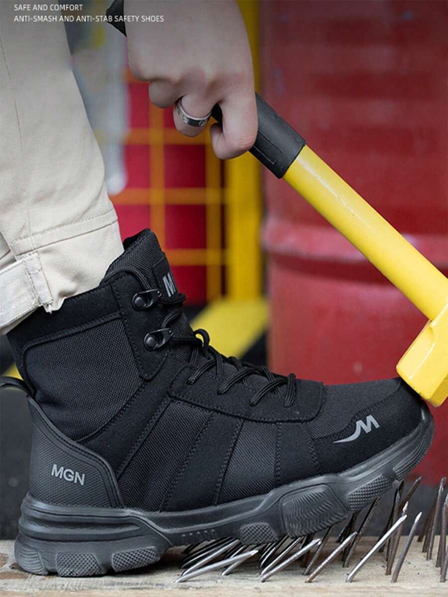 1 Pair Steel Toe Boots Men's Puncture Resistant Anti Smash Non-Slip Work Shoes Comfortable Safety Boots Lightweight For Outdoor Adventure Safety Trainer Work Boots For Construction And Outdoor Hiking Daily Repairs Safety Trainer Work Trainer Safety Shoes - Black - View 1