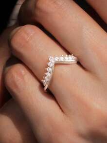 1 Pieza Anillo en forma de v con gotas de agua con brillo, anillo de boda de mujer en plata de ley 925, anillo de compromiso, anillo de eternidad, regalo de joyería fina