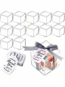 12/6 Piece Clear Square Storage Boxes With Ribbon Lids - Great For Birthday And Wedding Decorations, Mini Jewelry Displays, Clear Plastic Boxes For Organizing - Transparent - View 6