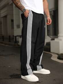 OMNIVOLUME Plus Size Men's Straight Leg Loose Fit Striped Casual Sweatpants