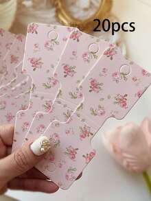 20/50pcs Cute Mini Flower Jewelry Display Card, Pink Hair Accessories Display Card Packaging, Small Business Supplies Organizer For Necklace, Bracelet, Hair Tie Packaging