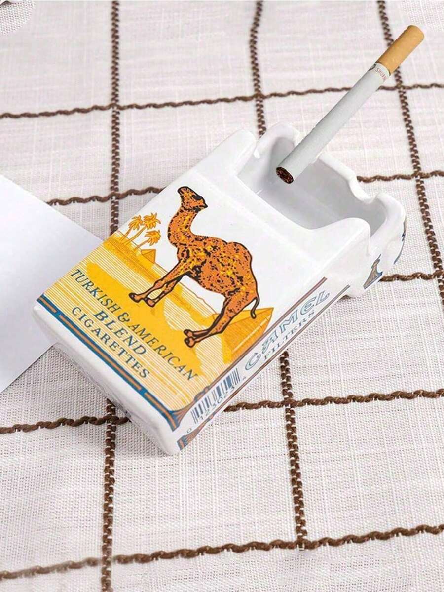 1个创意时尚骆驼造型陶瓷烟灰缸，便携独特迷你家居办公装饰礼品，吸烟配件，香烟盒（烟盒材质为陶瓷，易碎品，运输过程中可能损坏。如果您介意，请勿购买或给予差评。） - 彩色 - 查看 1