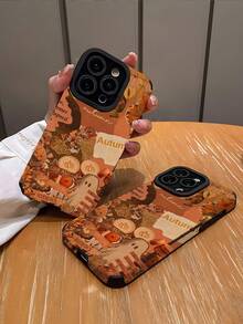 1pc Fashionable Retro Striped Pattern Faux Leather Shockproof Anti-Fingerprint Phone Case, Compatible With Apple And Models - Multicolor - View 3