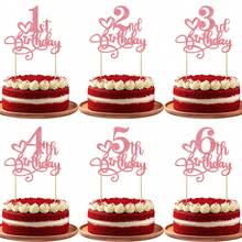 1Pc Glitter Pink 1st-18th Birthday Cake Topper Happy 1-18 Years Old Birthday Cake Supplies 1st-18th Birthday Party Decorations - Pink Glitter