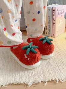 XIXITIAO 1 para uroczych płaskich kapci w kształcie papryczki chili dla kobiet, miękkie podeszwy, przytulne, pluszowe kapcie domowe, ciepłe, grube podeszwy, codzienne kapcie, odpowiednie na zimę, do domu, na imprezę - Czerwony - Zobacz 4