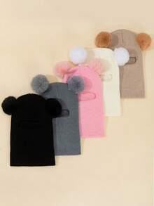 1pc Cute Double-Pom Beanie For Boys And Girls, Perfect For Winter Balaclava Knitted Hat For Autumn And Winter.