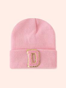 1 Stück Kinder Rosa 26 Buchstaben gestrickte Mütze, Kleinkind Jungen Mädchen warme Beanie Kappe, geeignet für Outdoor, Alltag, windundurchlässig & warm