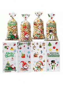 Pacote com 50 novos sacos de doces de Natal, sacos para presentes de Natal, sacos para biscoitos, sacos de celofane para guloseimas, sacos para lembrancinhas de festa