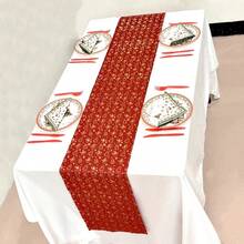 1pc 11.02*108.27inch Christmas Snowman & Christmas Tree Decorative Table Runner, Suitable For Christmas Dining Table Decor, Kitchen, Dining Room Daily Use, Theme Party Decoration, Holiday And Special Event Celebration - Solid Color - View 1
