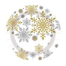 10 قطعة أطباق ورقية وأكواب ومناديل بشكل بلورات الثلج باللون الفضي والذهبي، طقم أدوات مائدة شتوية لحفلة عيد الميلاد بموضوع عالم الجليد، تشمل أطباق عشاء قطر 9 بوصة وأطباق حلوى قطر 7 بوصة، لحفلات عيد الميلاد وأعياد الشتاء - متعدد الألوان - مشاهدة 4