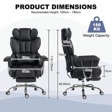 AnneFish Ergonomic Office Chair With Footrest, Executive High Back Reclining Desk Chair, Home Office Comfortable PU Leather Computer Chair Spring Seat Silent Wheels - Tay vịn cố định - Xem 2