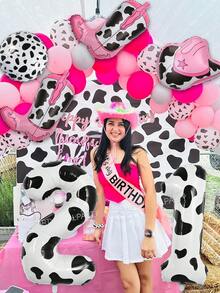 102pcs/21pcs Pink Cowgirl Theme Balloon Arch And Garland Set, 40 Inch Cow Print Balloons (Numbers 0-9), Cowboy Hat/Cowboy Boot Balloons, Farm Theme Birthday Party Decoration, Cream Print Latex Balloons, Farm/Barn Party, Baby Shower - Multicolor - View 7