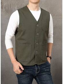 Men's Casual Outdoor Cotton Vest Lightweight Breathable Multi-Pocket Fishing Travel Vests OutwearChristmas IQWV - 02-綠色 - 查看 8