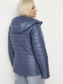 Chaqueta acolchada con capucha desmontable e inserciones elásticas - Azul Marino - Ver 3