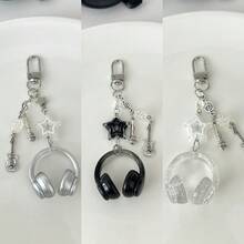 1 szt. Unisex INS Style Brelok do słuchawek muzycznych, kreatywny mini mikrofon z gitarą i nutami, unikatowy łańcuszek do telefonu, brelok do samochodu, festiwal muzyczny, prezent dla miłośnika muzyki, akcesoria do samochodu, brelok do torby, plecak do szkoły, uroczy gotycki Y2k