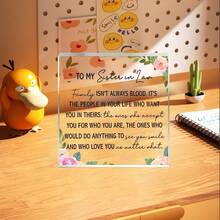 Elegancki element dekoracyjny z akrylu "Do mojej bratowej/szwagra: Rodzina to nie zawsze więzy krwi, ale ci, którzy są gotowi cię zaakceptować i kochać – szczere życzenia urodzinowe, ukończenia szkoły, ślubu"