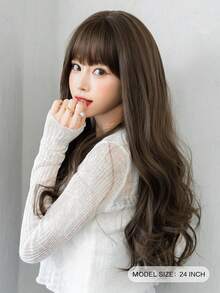 NAMM 24 英寸棕金色长卷发假发，适合女士 - 优雅超长波浪刘海假发，合成耐热纤维发丝，全机器制作，漂亮初学者无胶假发，适合日常佩戴、音乐节派对街头装扮、角色扮演动漫或服装使用、女孩毕业礼物及假发配饰