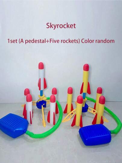 1 Set (1 Startrampe + 5 Raketen) Schaumstoff-Raketenwerfer mit Abschuss nach außen, Pedal, Raketenstart beim Drücken (zufällige Farbauswahl und Verpackung), Rakete, Raketenwerfer, Camping, Raketenantrieb, Hammerwerfen, Zielsprühen, Hubschraubersteuerung, Balance, Outdoor-Spiel, Sportspielzeug, Party
