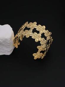 1 件欧美夸张金属花手镯，时尚开口袖口臂环，适合女性休闲佩戴 - 銀色 - 查看 10