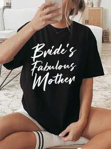 Bride'S Fabulous Mother Mom Of The Bride To Be Wedding T-S, Graphic Tees Women - 黑色 - 查看 1