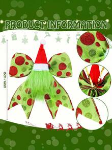 2/4 Stücke festliche rote und grüne Weihnachtsschleifen Dekorationen mit Weihnachtsmannmütze & Plüschlaub - Glitzer Punkt Bänder für Kränze, Bäume und Feiertags-Party Ornamente, festliche Verzierungen | Weihnachtsmann-Themen Dekoration | Dekorative Bänder, Weihnachtsdekorationen