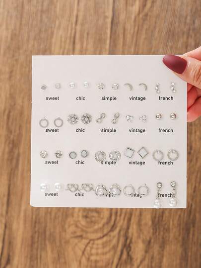 40 قطعة أقراط باشكال نجوم وقمر وثلوج وقلوب مرصعة بفصوص الراين والخرز الصناعي ,هدية مناسبة للنساء في عيد الحب أو عيد الأم