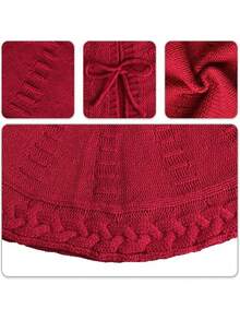 1pc Christmas Tree Skirt, Red Beige Knitted Holiday Tree Bottom Cover, Festive Round Rug, Classic Christmas Decoration, Warm Winter Home Decoration, Suitable For Living Room, Fireplace, Office, Holiday Celebration, Christmas Tree Bottom Decoration, Indoor Holiday Decoration Christmas Decorations Room Decor