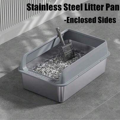 Extra Large Stainless Steel Cat Litter Box With Lid For Big Cats, Metal Litter Box High Sided Never Absorbs Odors Anti-Urine Leakage Easy Cleaning Cat Accessories Good Cat Stuff Kitten Pet Supplies Cat Supplies Stainless Steel Litter Box Cat Necessities Kitten Stuff Cat Keep Cat Litter Box Useful Pet Supplies Useful Cat Supplies Usefull Kitten Supplies