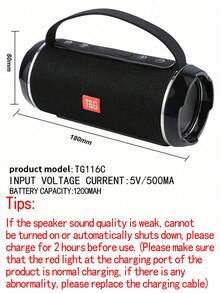 T&G سماعة بلوتوث لاسلكية محمولة قوية بقوة 10 واط، مقاومة للماء والسقوط، مزودة بحزام للحمل، تحتوي على بطارية ليثيوم وتدعم إدخال البطاقات والفلاشة، مزودة بمضخم صوت