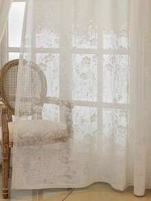 1pc Fashion Versatile Floral Voile Curtain, Bohemian Solid Color Curtain With Oversized Rod Pocket Design For Easy Installation, Suitable For Living Room, Bedroom, Dining Room, Study, Kitchen, Office, Classroom And More, Home Decor Window Curtain - Beige - View 7