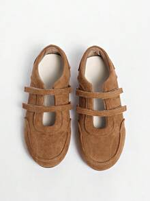 2025 年新款夏季女式红色钩环运动鞋，皮革透气软底鞋 [尺码偏小，秋季，请参考尺码表]，平底鞋，芭蕾鞋