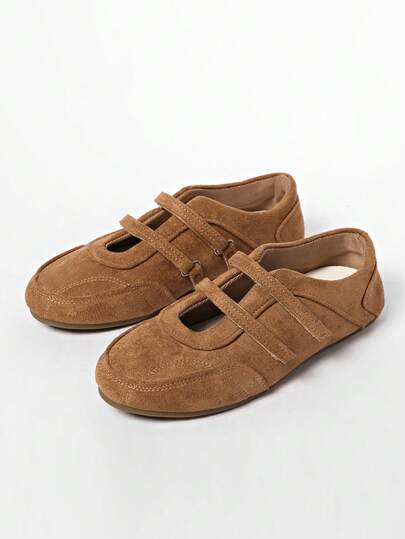 2025 年新款夏季女式红色钩环运动鞋，皮革透气软底鞋 [尺码偏小，秋季，请参考尺码表]，平底鞋，芭蕾鞋